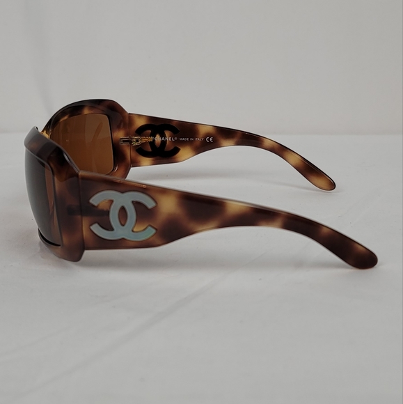 Chanel CC Logo Mother Of Pearl Brown Tortoise Shell Acetate Square Sunglasses - Picture 5 of 11